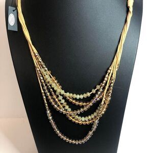 490 NIOR beaded grey & champange brown layered boho rope adjustable necklace 32"